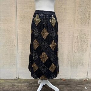 Vintage Spell Bound Black Silk Diamond Pattern Beaded  & Sequined Skirt